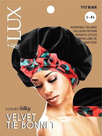 Luxury Silky Velvet Tie Bonnet- L-XL ASSORT : Colors received will vary