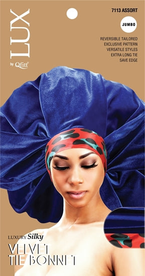 Luxury Silky Velvet Tie Bonnet- Jumbo ASSORT : Colors received will vary